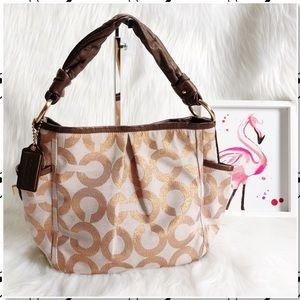 Coach Parker Op Art Shoulder Bag Bronze/Rose Gold